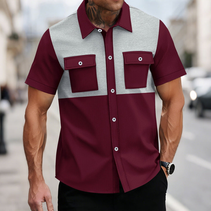 Herren Kurzarm-Hemd mit modernem Blockdesign und praktischen Taschen Echoarchiv