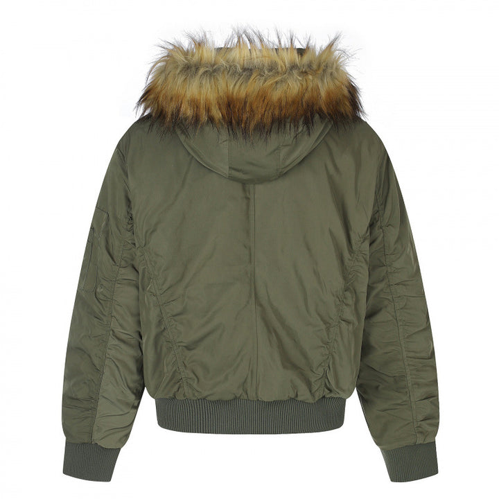 Damen Gefütterte Bomberjacke mit Kapuze und Kunstfellkragen Wattierte Winterjacke Echo Archiv