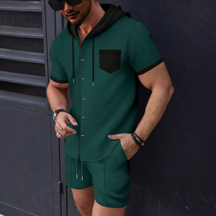 Herren Kurzarm-Hemd und Shorts-Set mit Kapuze Echoarchiv
