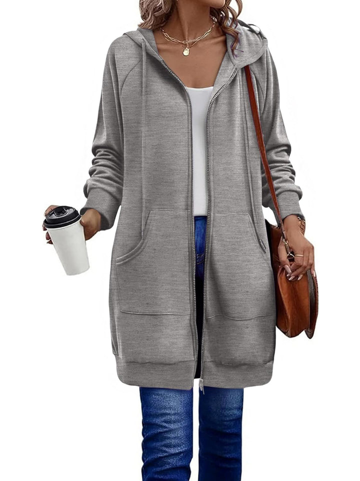 Damen Langer Zip‑Hoodie mit Oversize‑Silhouette, Kängurutaschen und Rippbündchen – Auréline