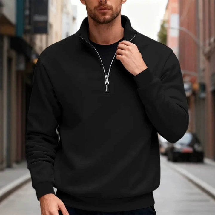 Herren feiner Troyer mit kurzem Reißverschluss, geripptem Saum und Merino-Mix – Cavarno