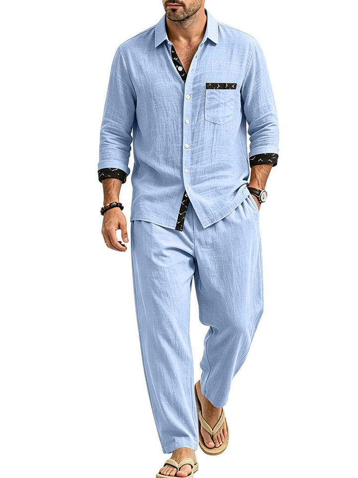 Herren Leichtes Leinenoptik Freizeit-Set mit Hemd und Relax-Hose Echoarchiv