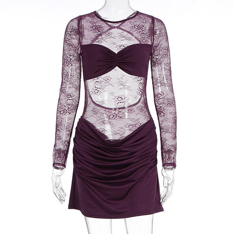 Damen Spitzenkleid mit figurbetontem Schnitt und Rüschendetails Echo Archiv