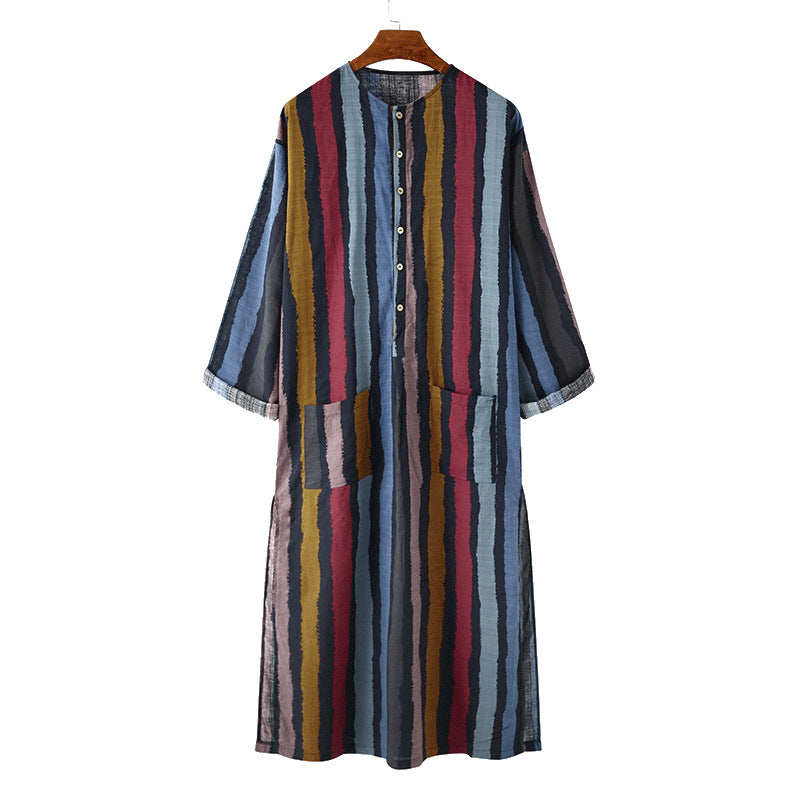Damen nan lockeres Maxi-Leinenkleid mit durchgehender Knopfleiste Rundhalsausschnitt und aufgesetzten Taschen Echo Archiv