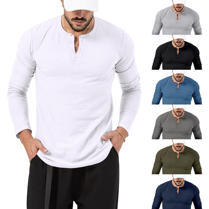 Herren Langarm-Henley-Shirt mit hochwertiger Baumwollmischung und modischen Knopfdetails Echoarchiv