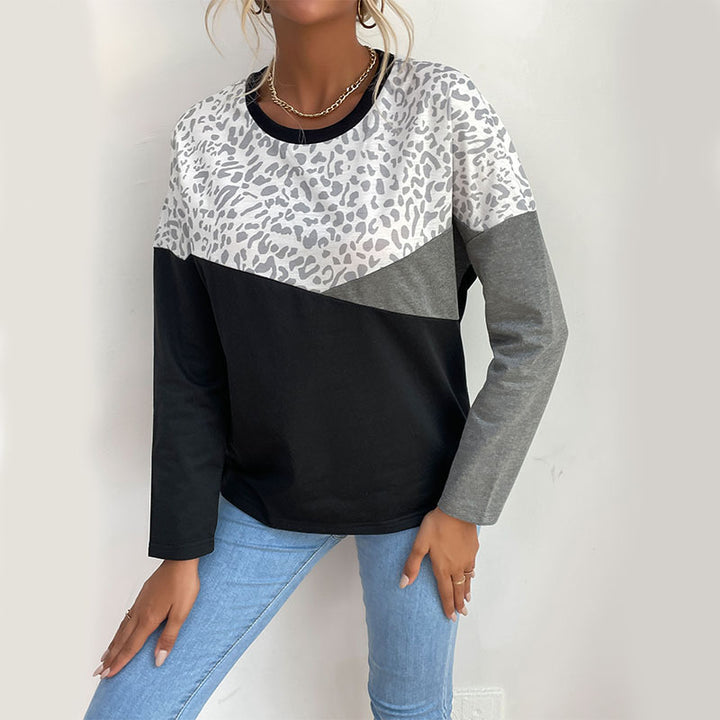 Damen Langarmshirt mit Colorblock, Leo-Print-Einsatz und lässiger Oversize‑Passform Echoarchiv