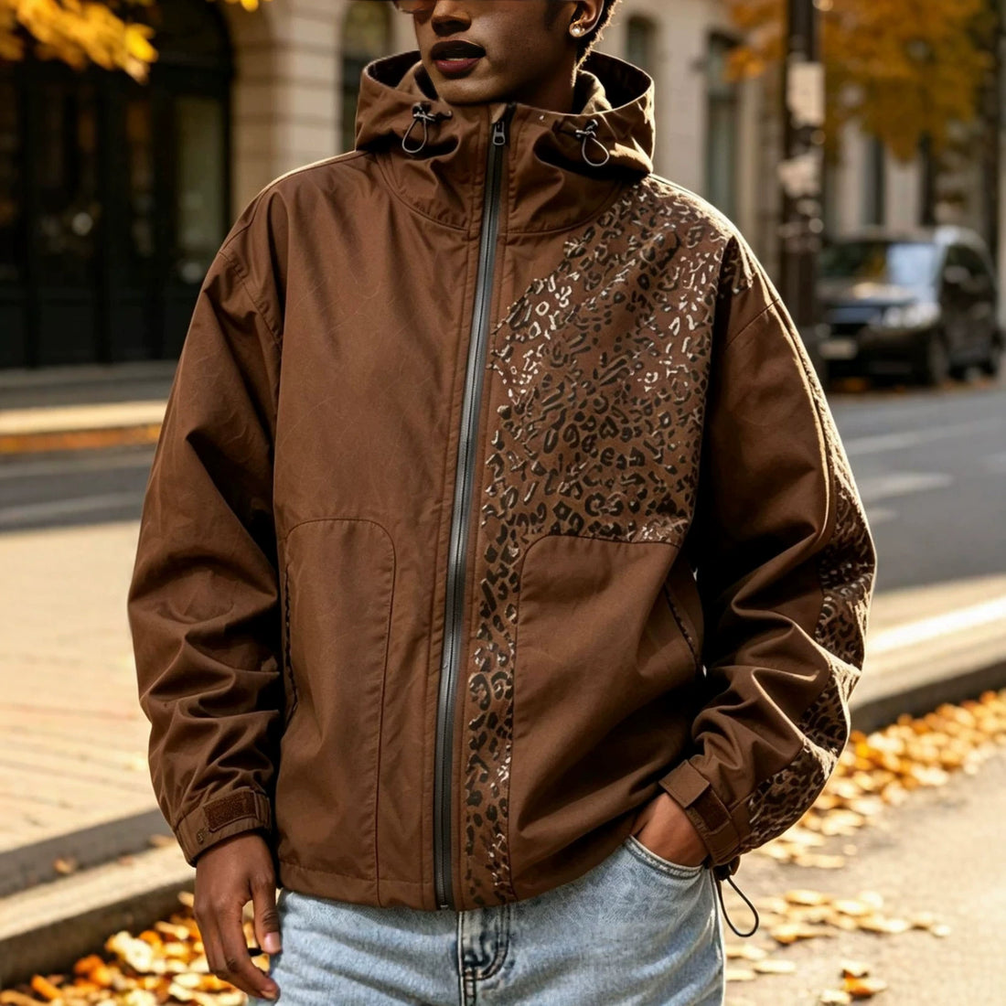 Damen Modische Jacke mit Kapuze und Tierdruck – Célinea