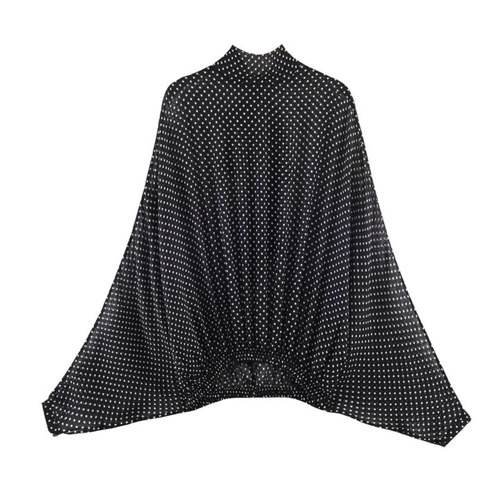Damen Zweiteiliges Retro-Polka-Dot Set mit weitem Fledermausoberteil und plissiertem Midirock Echo Archiv