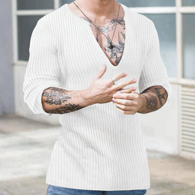 Herren Strickpullover mit V-Ausschnitt und Rippenstruktur Echoarchiv