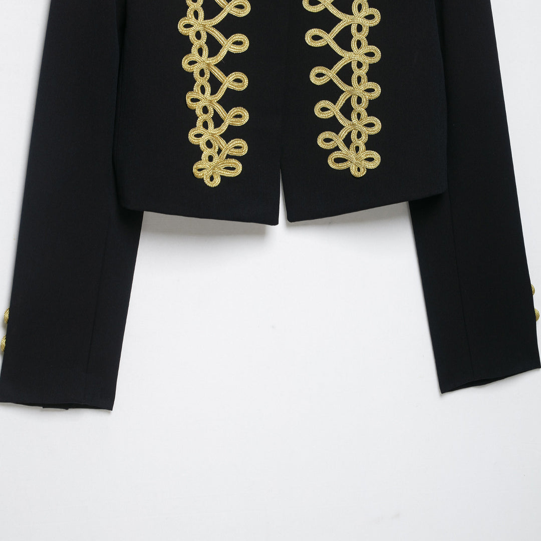 Damen Cropped Militärinspirierte Kurzjacke mit dekorativer Goldborte Echoarchiv