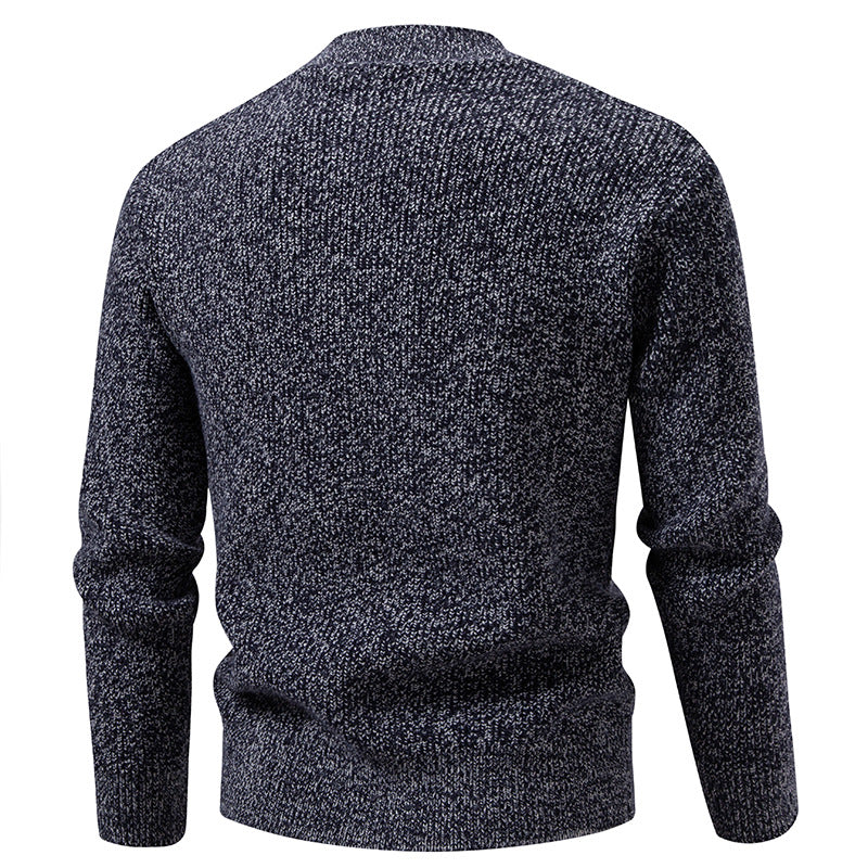 Herren Feinstrick-Henleypullover mit kurzem Stehkragen, Knopfleiste und Rippbündchen Echo Archiv