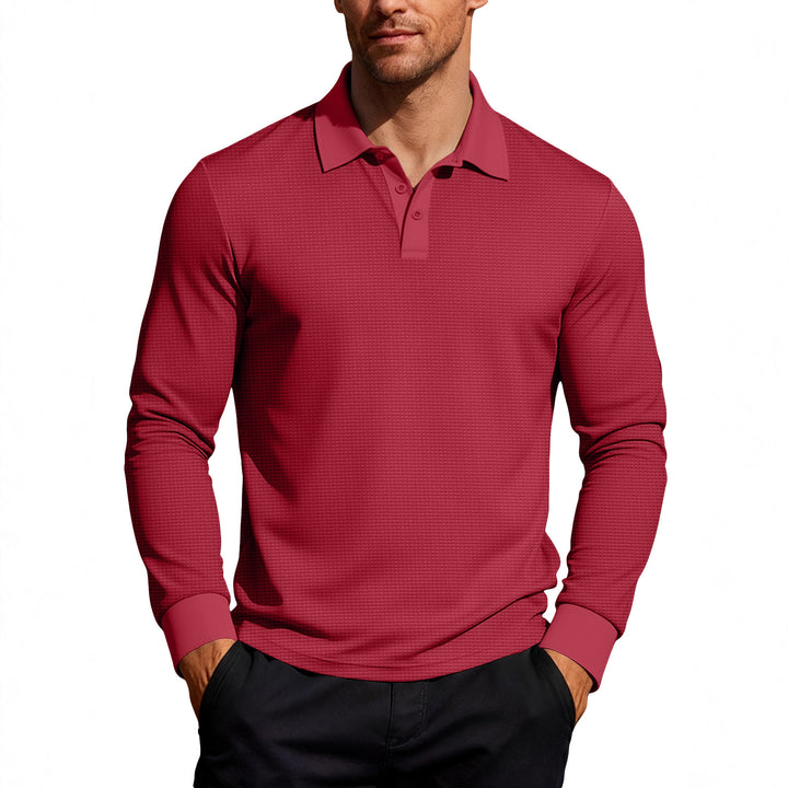 Herren nan Langarm-Poloshirt aus Waffelstrick mit schmaler Passform verdeckter Knopfleiste und Hemdkragen Echo Archiv