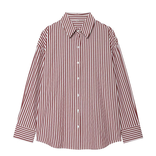 Damen Oversize Streifen‑Hemdbluse mit überschnittener Schulter und verlängertem Saum Echo Archiv