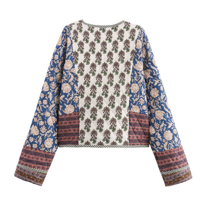 Damen nan gestepptes Patchwork-Kimono-Jäckchen mit offener Front und aufgesetzten Taschen Echo Archiv