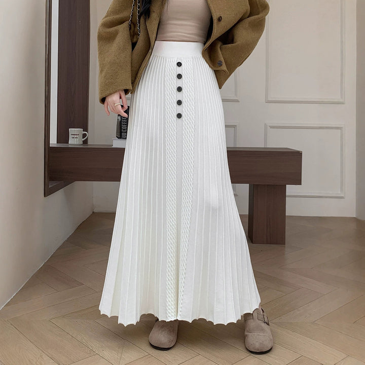 Damen Eleganter Plissee-Maxirock mit Knopfdetails Echo Archiv