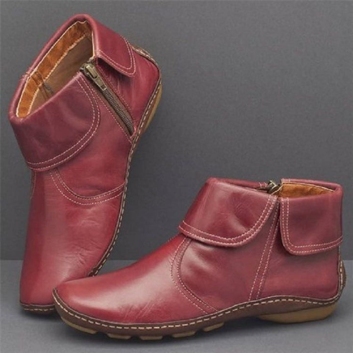 Damen nan knöchelhohe Lederoptik-Stiefelette mit umlegbarer Manschette und seitlichem Reißverschluss Echo Archiv