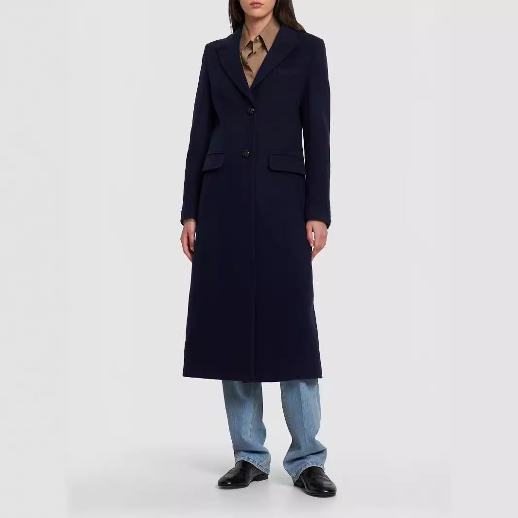 Damen Midilanger Einreihiger Tailoring‑Mantel mit schmalem Revers und Pattentaschen Echoarchiv