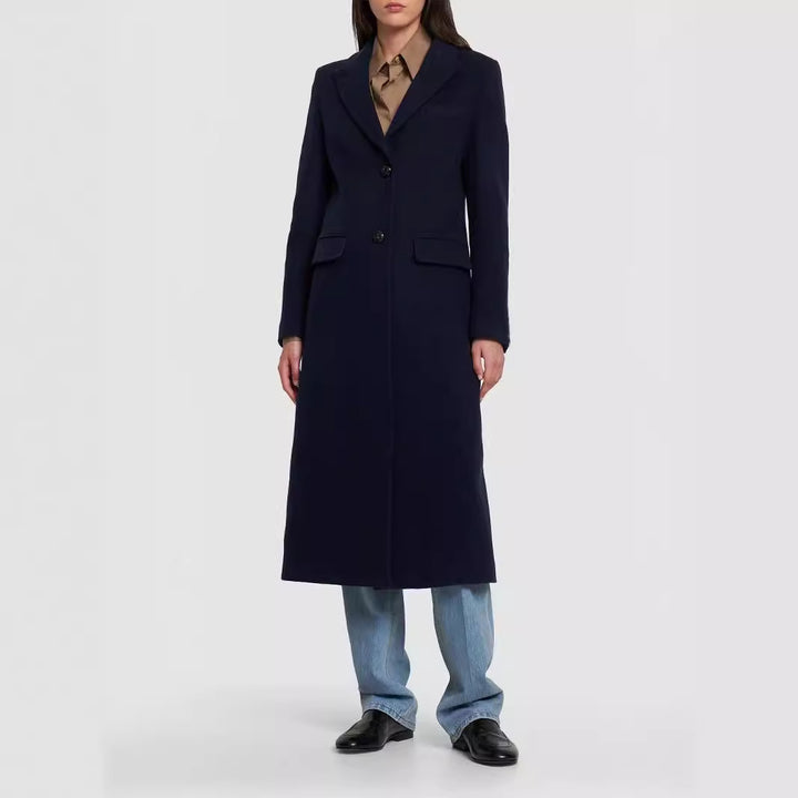 Damen Midilanger Einreihiger Tailoring‑Mantel mit schmalem Revers und Pattentaschen Echoarchiv