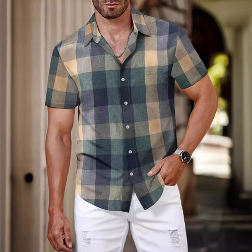 Herren Kurzarm-Karohemd mit strukturiertem Design Echoarchiv