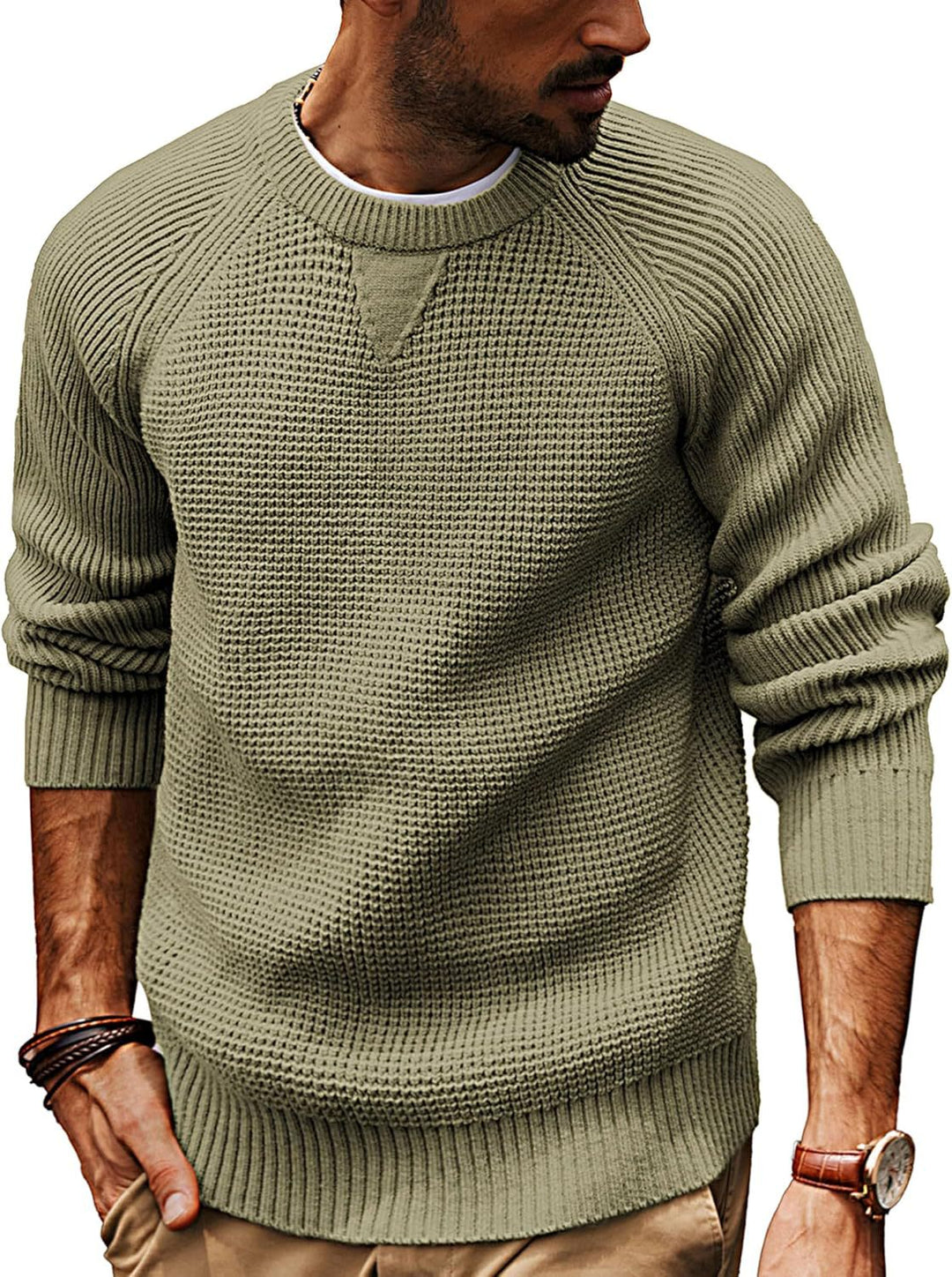 Herren lässiger Strickpullover mit strukturiertem Gewebemuster und Rundhalsausschnitt Echoarchiv