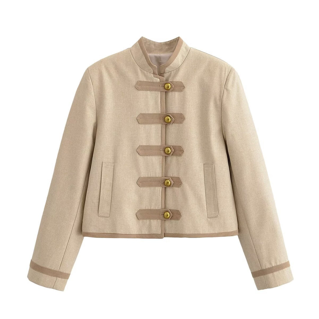 Damen Kurze Militärinspirierte Jacke mit Stehkragen und Zierknebelverschluss Echo Archiv