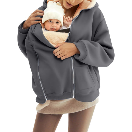Damen nan Babytrage-Hoodie mit Teddyfutter und Zweiwege-Reißverschluss Echo Archiv