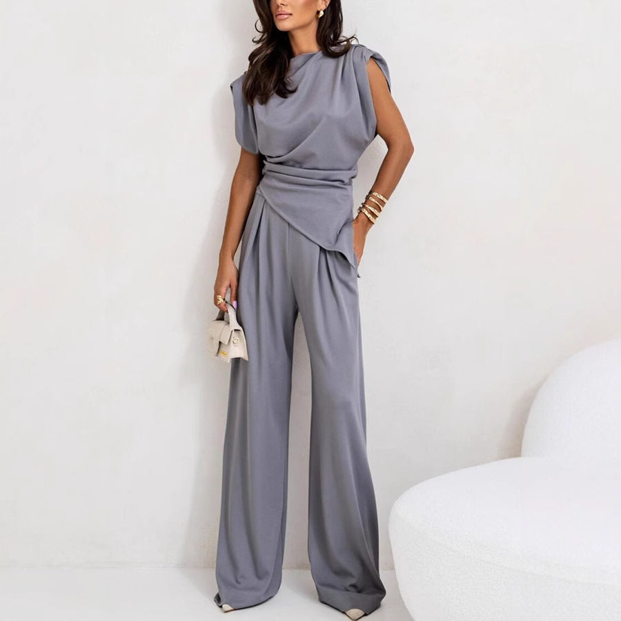Damen Eleganter Jumpsuit mit asymmetrischem Schnitt und weitem Bein Echoarchiv