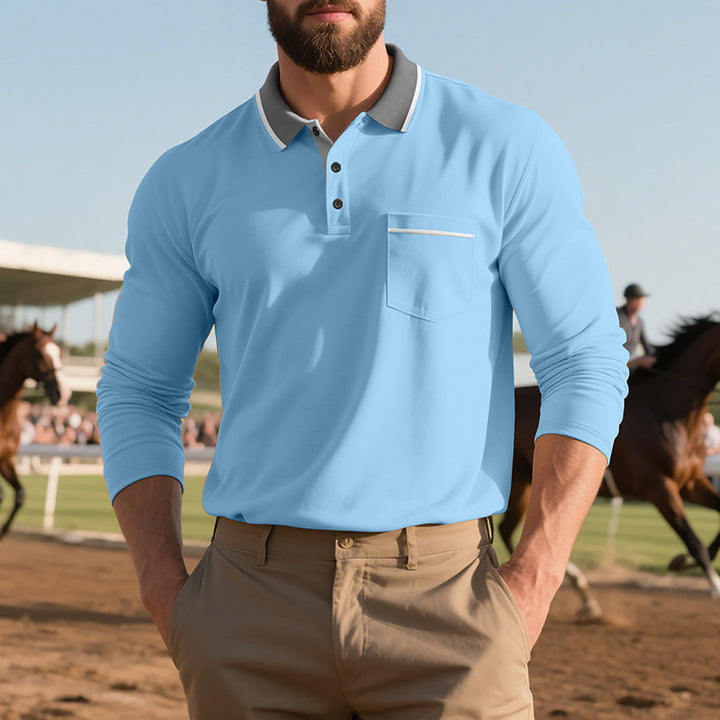 Herren Langarm-Poloshirt mit strukturiertem Design und modischer Brusttasche Echoarchiv