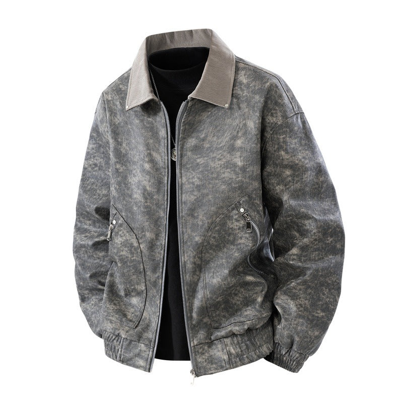 Herren Nano Vintage Lederlook Bomberjacke mit Cordkragen, zwei Reißverschlusstaschen und elastischem Saum – Brevano