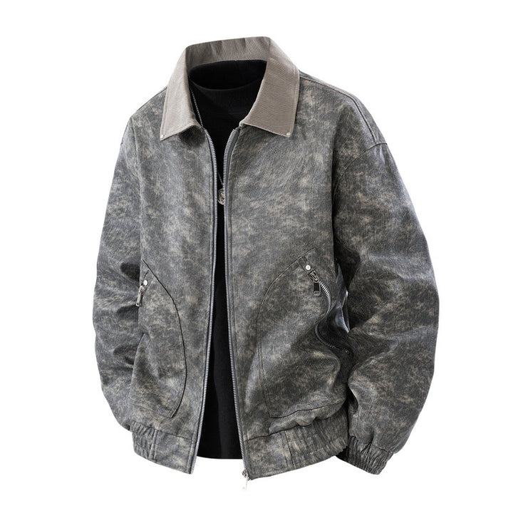Herren Nano Vintage Lederlook Bomberjacke mit Cordkragen, zwei Reißverschlusstaschen und elastischem Saum – Brevano