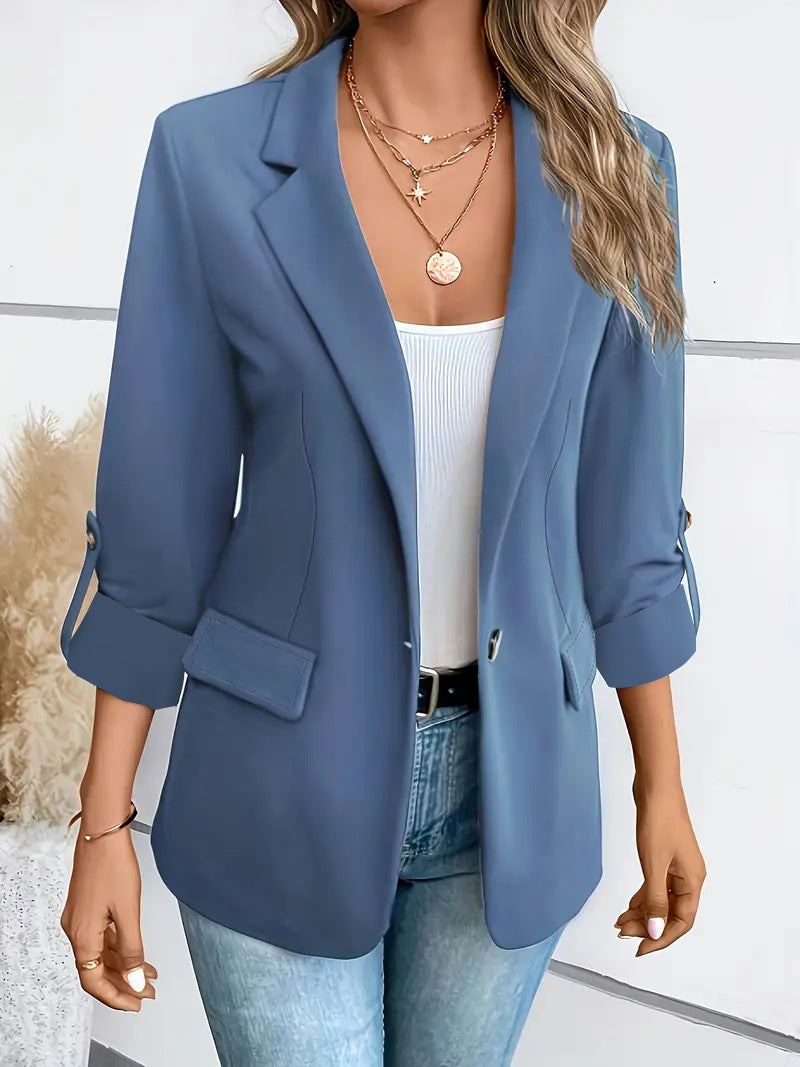 Damen nan taillierter Business-Blazer mit verkürzten Ärmeln umgeschlagenen Manschetten und dekorativen Knöpfen Echo Archiv