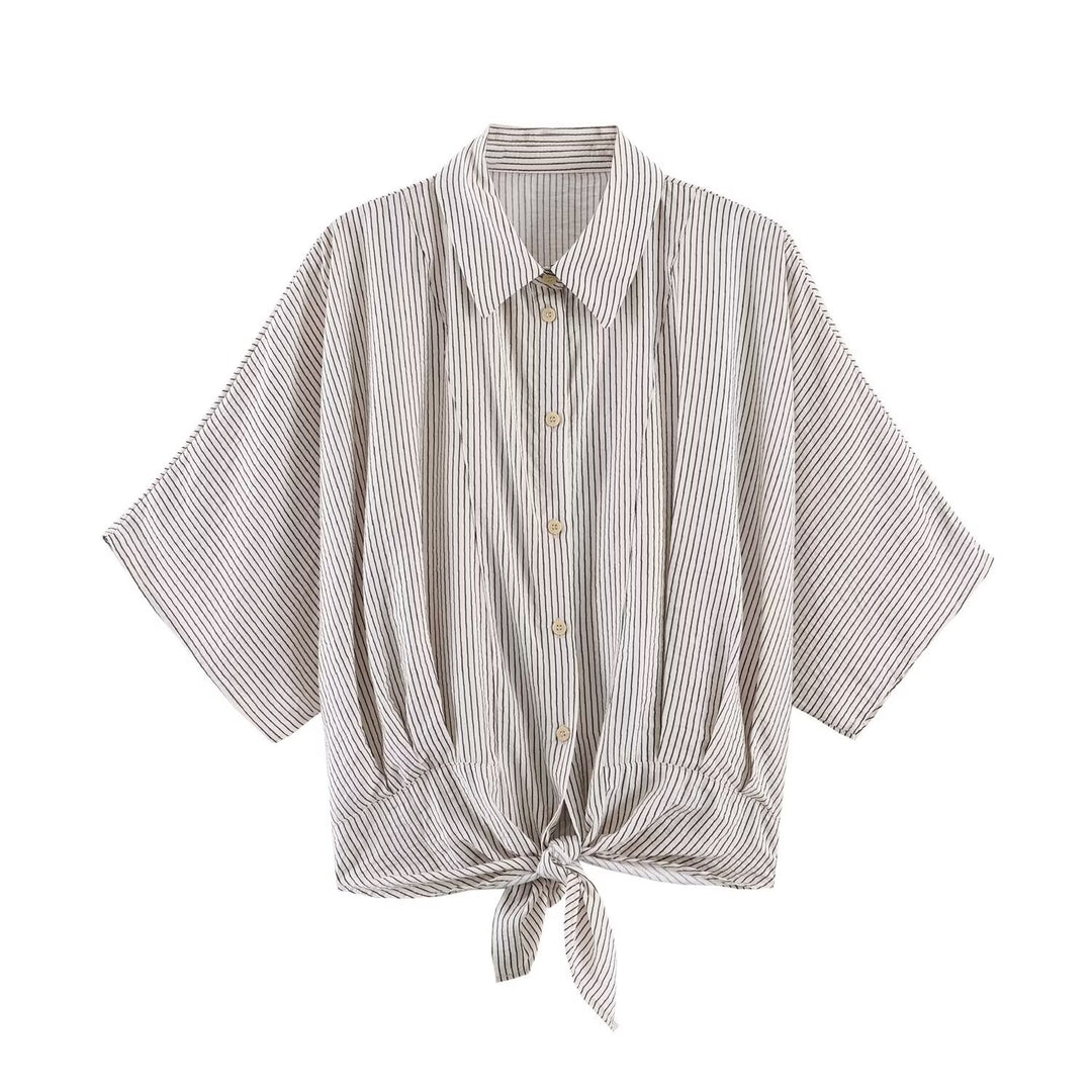 Damen Gestreifte Oversize-Bluse mit Kimonoärmeln und Knotenfront Echo Archiv