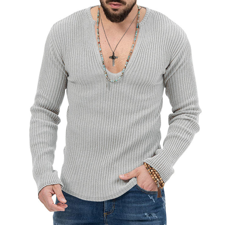 Herren Langarm-Ripp-Pullover mit V-Ausschnitt und lässigem Schnitt Echoarchiv