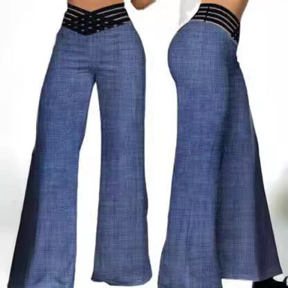 Damen nan hochtaillierte Schlaghose mit mehrreihiger Riemchen-Taille und weitem fließendem Bein Echo Archiv