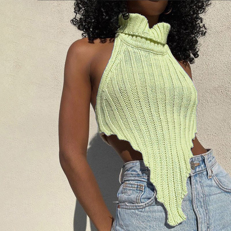 Damen cropped Stricktop mit hohem Kragen Echo Archiv