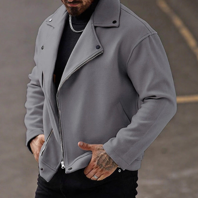 Herren Oversized Bikerjacke aus Wollmix mit asymmetrischem Reißverschluss und Druckknopf-Details – Taviero