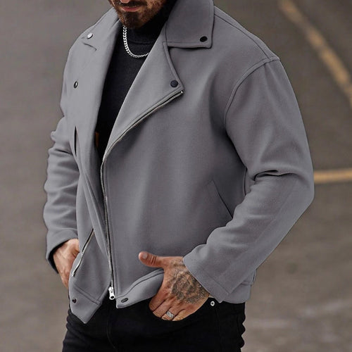 Herren Oversized Bikerjacke aus Wollmix mit asymmetrischem Reißverschluss und Druckknopf-Details – Taviero