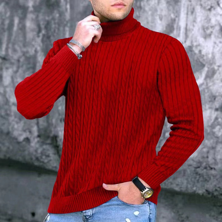 Herren Strickpullover mit modernem Rippmuster und hohem Kragen Echoarchiv