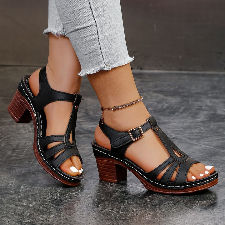 Damen T-Strap Sandaletten mit gepolstertem Komfortfußbett und mittlerem Blockabsatz – Sorelia