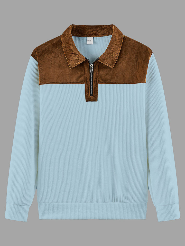 Unisex nan feinstrukturierter Strickpullover mit halbem Reißverschlusskragen und Samtbesatz Echo Archiv
