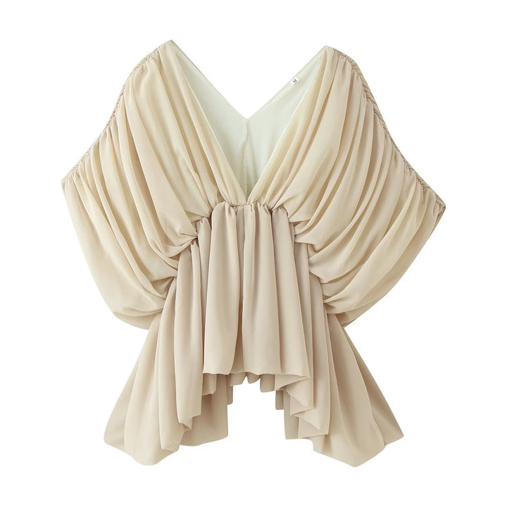 Damen Drapiertes Chiffon-Top mit tiefem V‑Ausschnitt und Volant‑Cape Echo Archiv