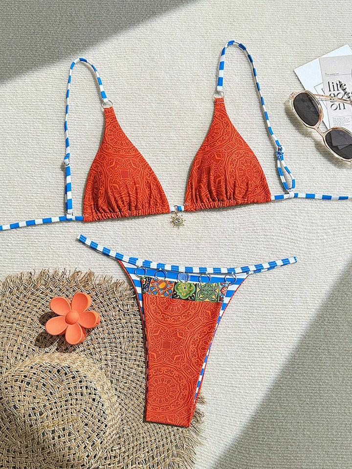 Damen Triangel-Bikini mit trendigem Karomuster und verspieltem Rüschendesign Echo Archiv