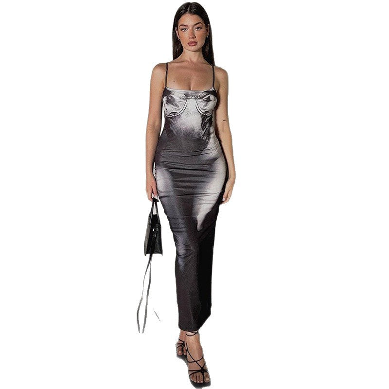 Damen Figurbetontes Maxikleid mit feinen Spagetti-Trägern Echo Archiv