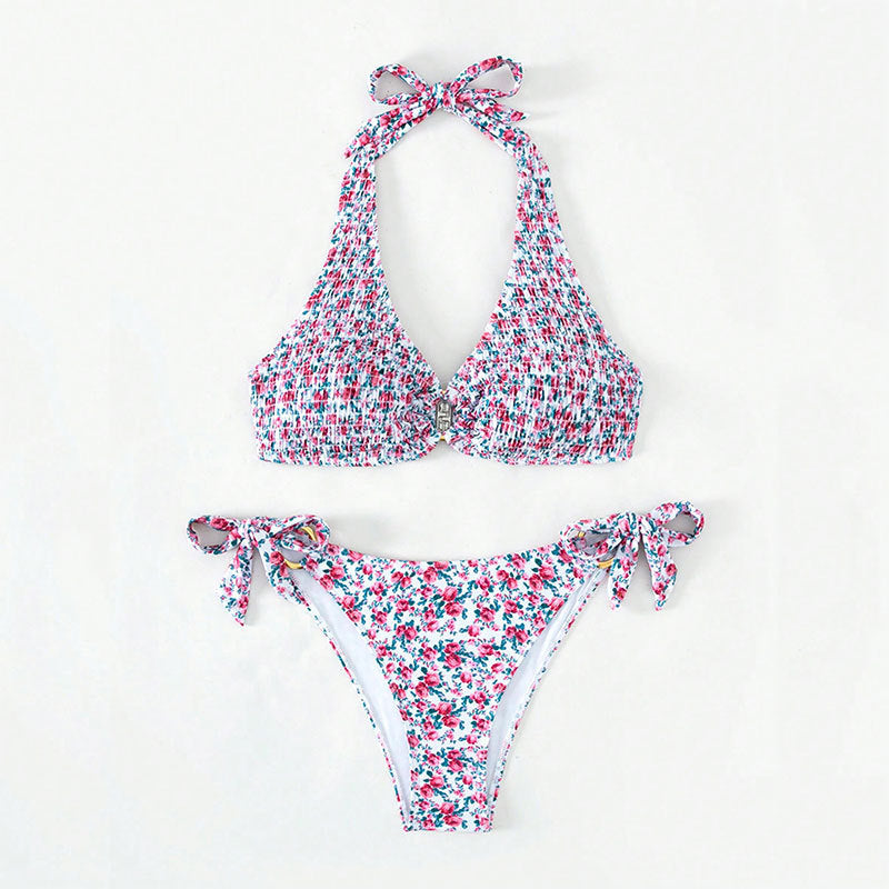 Damen Triangel-Bikini mit buntem Blumenmuster und verstellbaren Bindebändern Echo Archiv