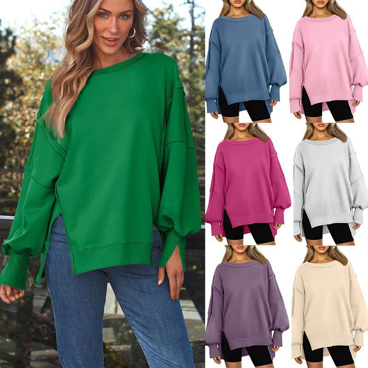 Damen Weiches Longline-Sweatshirt mit Ballonärmeln, seitlichen Schlitzen und geripptem Saum Echo Archiv