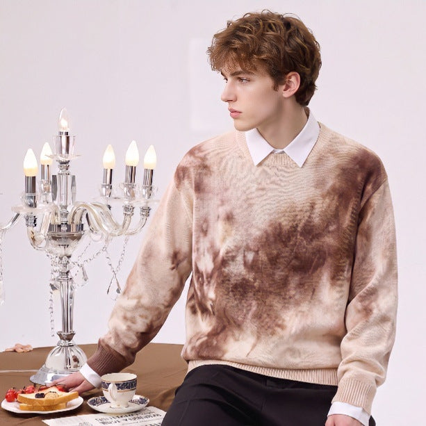 Herren Oversize-Strickpullover mit Batikoptik, Rundhalsausschnitt und Rippbündchen Echoarchiv