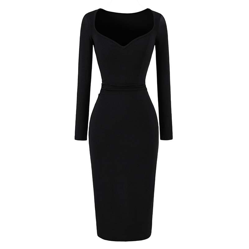 Damen Eng anliegendes Midikleid mit herzförmigem Ausschnitt und langen Ärmeln Echoarchiv