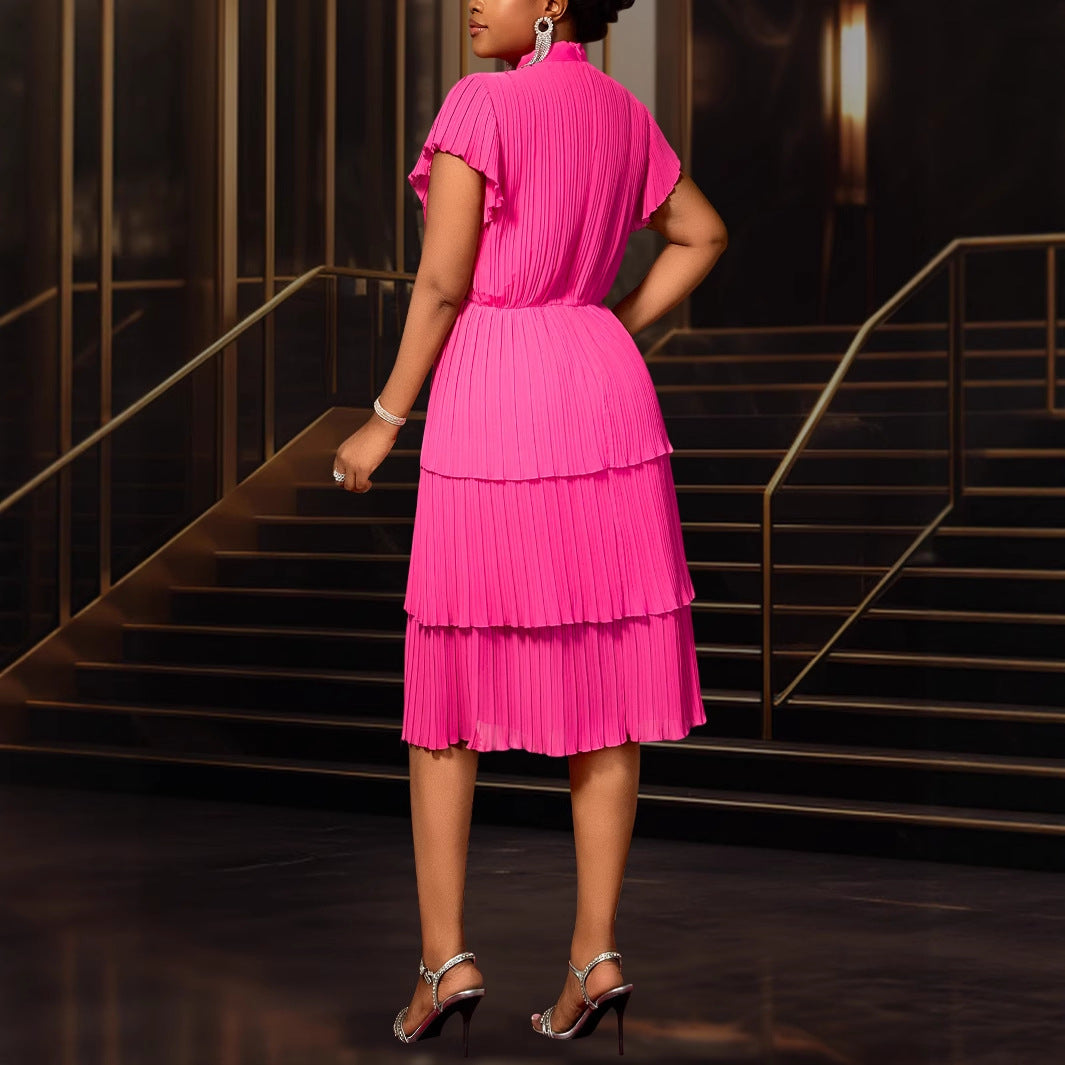 Damen plissiertes Midi-Kleid mit Schleifenakzent Echo Archiv