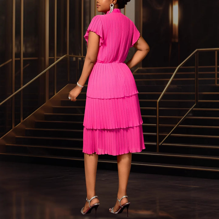 Damen plissiertes Midi-Kleid mit Schleifenakzent Echo Archiv