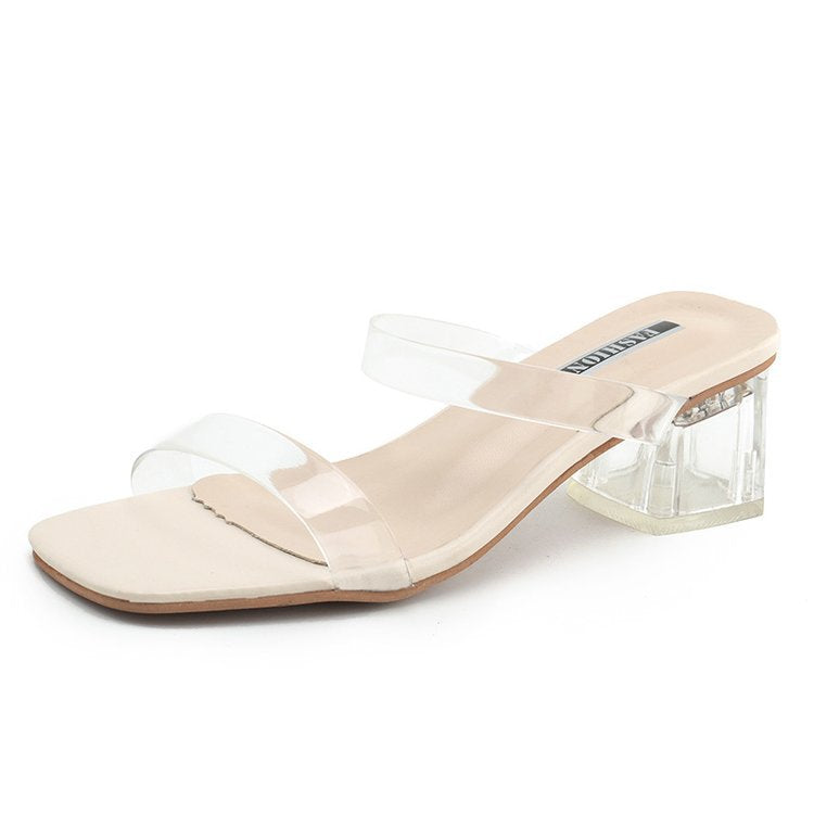 Damen Transparente Slide-Sandalen mit einzigartigem Blockabsatz Echoarchiv